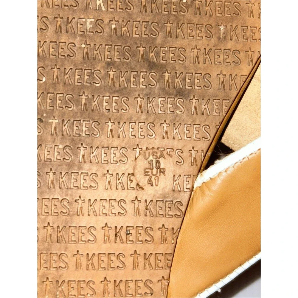 Women's Tkees Sloan Criss Cross Cognac Brown Leather slip on slide sandal sz 10